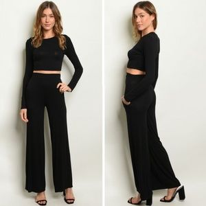 Cropped Top & High Waist Pants Set | Black